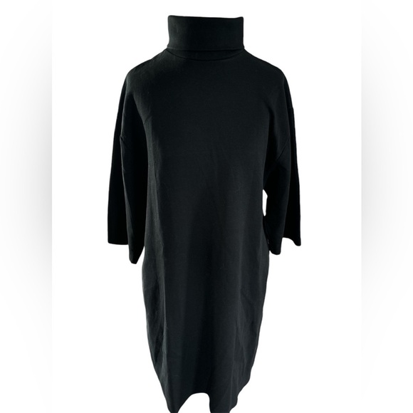 ZARA Black Shift Dress Regular Knee Length Knit Turtleneck Half Sleeves - Picture 1 of 6